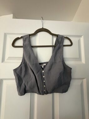 Madewell Blue-Gray Button-Front Cropped Tank